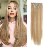 Popxstar Synthetic Clip In Hair Extensions 6PCS Hair Extensions 24 Inch Long Straight 16 Clip On Hairpieces For Women Girls