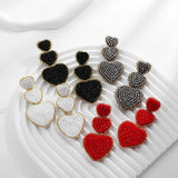 Popxstar Vintage Handmade Beaded Red Heart Drop Dangle Earrings for Women Love Valentine's Day Earrings Statement Wedding Jewelry Gift