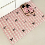 popxstar New Plaid Bow Knot Door Mat Korean Ins Waterproof Carpet Anti Slip Resistant To Dirt Silk Ring Mat PVC Bathroom Kitchen Carpet
