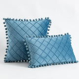 Premium Velvet Diamond Quilted Pillow Cover with Pom Design Sofa Pillow for Office Living Room 30x50cm 45x45cm Pillow Case