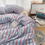 Popxstar  Pure Cotton Home Textile Blue Striped Bedding Set Simple Soft Duvet Cover Sheet Pillowcase Ins Style Bed Linens Queen King Size