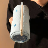Embroidery Pencil Case Pouch Pillow Shape Single Layer Makeup Lipstick Bag Zipper Holder Simple Pen Case School Office Supply
