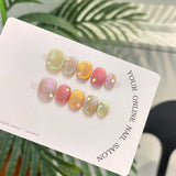 10pcs 3D Strawberry Bow Press on Nails Sweet Cute Square False Nails Flowers Pearl Stick on Nails Cat Eye French Fake Nail Art