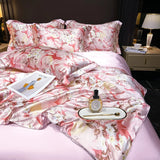 Natural Silk Bedlinens Bedding Set Nordic Flower Printed Duvet Cover Set Couple Double King Queen Size Soft Bed Sheet Pillowcase
