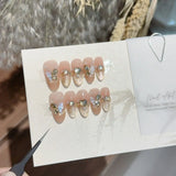 Popxstar  10Pcs French Almond Handmade Press on Nails Fake Nails with Cherry Pattern Wearable Stick-on Nails False Nail