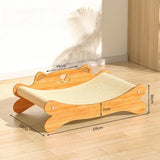 Wooden Cat Scratcher Lounge Bed with Sisal Balls Durable No Mess Scratching Pad 2-in-1 Cat Bed Sofa