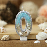Popxstar  3inch Birthday Candle Large Number 4 Candle Marine style Beach Starfish Seashells Cake Topper for Kids Birthday Party Decoration