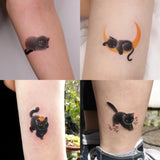 Popxstar Cute Black Cat Temporary Tattoos for Woman Man Arm Art Cartoon Fake Tattoo Waterproof Anime Yellow Moon Sleeping Kitten Sticker