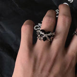 Popxstar Kpop 90s Grunge Aesthetic Irregular Liquid Metal Heart Moonstone Open Ring For Women Luxury Vintage Jewelry EMO Y2K Accessories