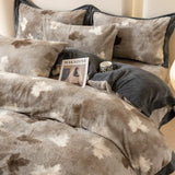 Flower Winter 4pcs Bedding Sets Fleece Warm Quilt Cover Bedspread for Women Bedroom Thickened and Weighted