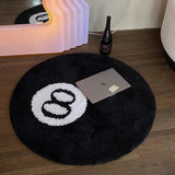 popxstar 1 Pack Black Billiards 8 Ball Round Flocked Floor Bedroom Anti-Slip Carpet Mat Living Plush Soft Bedroom Rug