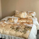 Popxstar  Luxury Gold Velvet Egyptian Cotton Patchwork Ruffles Vintage French Bedding Set Duvet Cover Flat/Fitted Bed Sheet Pillowcases