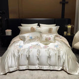 Popxstar  High Precision Damask Egyptian Cotton Flower Embroidery Luxury 4/5Pcs Bedding Set Duvet Cover Flat/Fitted Bed Sheet Pillowcases