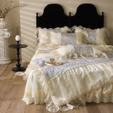 Popxstar  100% Long-Staple Cotton Bedding Set Gorgeous Floral Romantic Skirt Bed Sheet Set Pillowcase Queen King Double Size Bed Linen Set