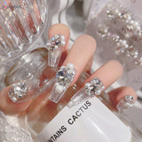 Popxstar  24Pcs Long Ballerina Fake Nails Sparkly Diamond Designs Press on Nails White Pearl Clear False Nails for Women Bride Wedding