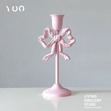 popxstar French Retro Pink Bow Candle Holder Decoration Dining Table Club Villa Decoration Crafts Wedding Photography Candle Props