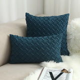 Fashion Car Backrest Cushion Cover Soft Faux Suede Home Decorative Navy Blue Pillow Cover Woven Pattern Green 45x45cm/30x50cm
