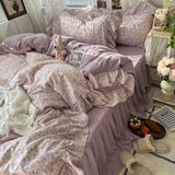 Popxstar  New Korean Princess Style Floral Ruffles Bedding Set Skin-friendly Soft Duvet Cover Set Bed Sheet Or Bed Skirt Pillowcases