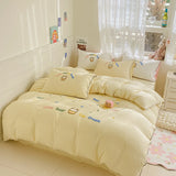 Cute Ice Cream Embroidered Bedding Set Soft Skin-friendly Duvet Cover Set with Sheet Single Double Bed Quilt Cover Pillowcases