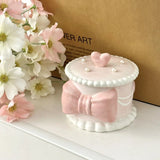 popxstar Creative Bow Ceramic Pearl Jewelry Box Cute Painted Tabletop Trinket Holiday Gift Girl Cosmetics Storage Jar Home Decoration New