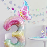 Popxstar  40Inch Colorful Gradient Number Balloon 0-9 Digit Foil Helium Balloon Butterfly Girl Birthday Party Decor Baby Shower Kids Gifts