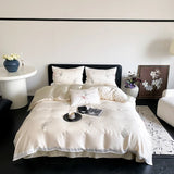 Popxstar  Chinese Style Orchid Embroidery Luxury Bedding Set 800TC Lyocell Silky Cooling Duvet Cover Flat/Fitted Bed Sheet Pillowcase 4Pcs