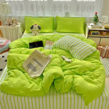 Popxstar  Striped Bedding Set Ins Korean Duvet Cover Set Flat Sheets Set With 2 Pillowcases Single Twin Full Queen Size Bed Linen Set