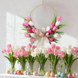 Popxstar  Artificial Tulip Flower Garland for Home Wedding Decor, Spring Easter Wall Door Wreath, UV Resistant Faux Silk Decorations