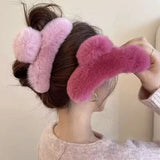 Popxstar Vintage Women Large Real Otter Rabbit Plush Hair Clip Korea Autumn and Winter Elegant Shark Claw Girl Sweet Hair Accessories