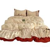 3/4Pcs Bedding Set Korean Princess Polka Dot Bedding Cute Bow Bed Linen 2 Bedroom Cotton Bed Linen With Ruffles Couple Quilt