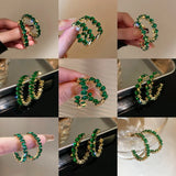 Popxstar Emerald Green Zircon Hoop Earrings For Women Big Round Earrings Bridal Wedding Party Jewelry Gift Girlfriend Wife Birthday