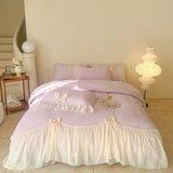 Popxstar French Princess Style Bedding Sets Ruffle Lace Bow Quilt Cover Romantic Wedding Bedclothes Decor Woman Girls Bedroom Duvet Cover