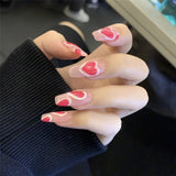 Popxstar 24Pcs/Box Gradient Long Ballet France Press on Nail Ink Chinese Style False Nails Rose Girls Full Cover Fake Nail Piece Finished