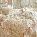 Popxstar  Floral Lace Ruffles 100% Cotton Double Yarn Soft Bedding Set Duvet Cover Quilted Bedspread Bed Skirt Bed Sheet Set Pillowcases