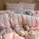 Single Double Exquisite Stripe 1Duvet cover+2Pillowcases 100%Cotton Experience Hotel-Like Comfort with Unparalleled Softness