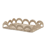 Handmade Paper Rope Storage Basket Rectangular Scalloped Edge Storage Tray Decorative Large Capacity Fruit Basket Bedroom