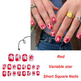 popxstar Short Round Head Fake Nails Y2K Girls Press on Nails Pink Star Designs Party Holiday Charms Manicure Women False Nails Patches