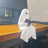 New Halloween Sit Specter Statue Resin Miniature Size Reading Specter Statue with Book Specter Ornament Desktop Decoration
