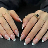 Popxstar 24Pcs White Almond False Nails Ballet with French Design Wearable Fake Nails Gradient Simple Full Cover Press on Nail Tips Art