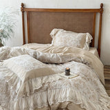 Popxstar  4/5Pcs French Vintage jacquard Lace Ruffles 100% Cotton Double Layer Yarn Bedding Sets Duvet Cover Flat/Fitted Sheet Pillowcases