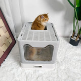 Large Stainless Steel Cat Litter Box Front Entry and Top Exit Toilet Box with Lid Scoop Pet Litter Tray for Kittens Easy Cleaning