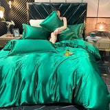 popxstar Solid Rayon Silk Bedding Set with Duvet Cover Bed Sheet Pillowcases Luxury King Single Double Couple Satin Pillow Case Bedsheet
