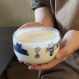 Popxstar Salad Bowl Transparent Cat Line Art Glass Bowl Borosilicate Fruit Yogurt Bowl Microwave Style Dessert Walled Snack Container