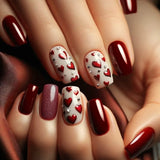 Popxstar 24pcs Ballet False Nails Simple Red Design Glitter Fake Nails Pearl Short Square Valentine’s Day Datachable Press on Nail Tips