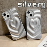 Popxstar  Love Heart Matte silver Silicone Shockproof Protection Back Cover For iPhone 15 Pro Max 13 Pro 12 11 14 Fashion Girls Phone Case