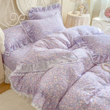 Popxstar  Floral Lace Ruffles 100% Cotton Double Yarn Soft Bedding Set Duvet Cover Quilted Bedspread Bed Skirt Bed Sheet Set Pillowcases