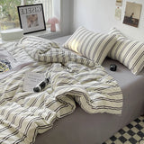 Popxstar Bed Linen Bed Sheets Set Stripes Dots Duvet Cover Set Quilt Cover Bed Sheet Quilt Sets Queen Size INS Blogger Comforter Sets