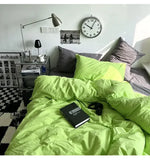 Popxstar Fashion Bedding Set White Green Double Bed Linens Nordic Duvet Cover Pillowcase Queen Size Flat Sheet Classic Grid Kids Winter