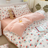Popxstar Korean Retro Floral Bedding Set 100% Washed Cotton Bed Sheets Set Soft Duvet Cover Bed Linen Pillowcase Single Double Queen King