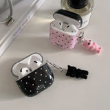 Popxstar  Korea Cute Black Polka Dots Soft Cover Case For Apple AirPdos 1 2 3 4 Pro 2 Earphone Protection Cases Cartoon Lovely Cat Pendant